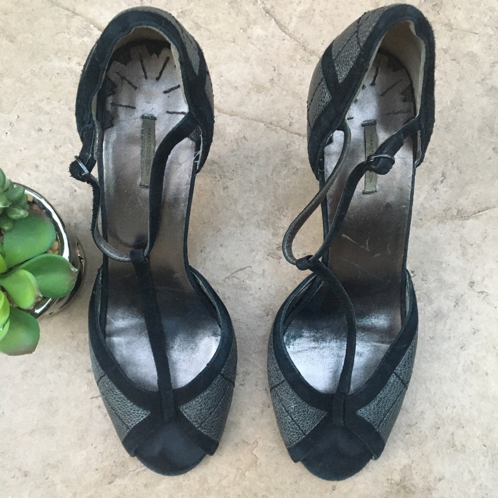 Max Studio Black Grey Peeptoe High Heel Pumps